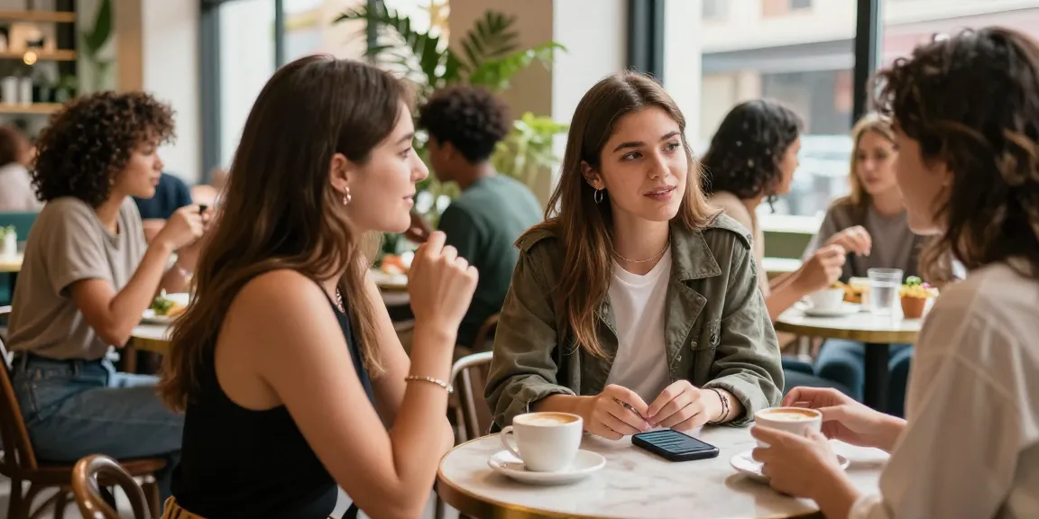 Gái gọi trong quán cà phê thời thượng, thể hiện cuộc trò chuyện sôi nổi.